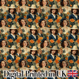 Vintage Elegant Women Portrait Floral Seamless Pattern Digital Print Fabric by the Metre UK Sewing Quilting Textile
