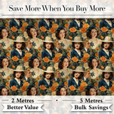 Vintage Elegant Women Portrait Floral Seamless Pattern Digital Print Fabric by the Metre UK Sewing Quilting Textile