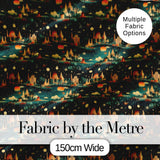 Vintage City Skyline Night Travel Seamless Pattern Digital Print Fabric by the Metre UK Sewing Quilting Textile