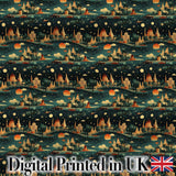 Vintage City Skyline Night Travel Seamless Pattern Digital Print Fabric by the Metre UK Sewing Quilting Textile