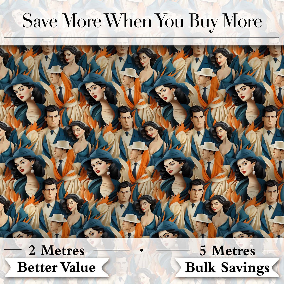 Art Deco Fashion Couple Stylish Seamless Pattern Digital Print Fabric by the Metre UK Sewing Quilting Textile