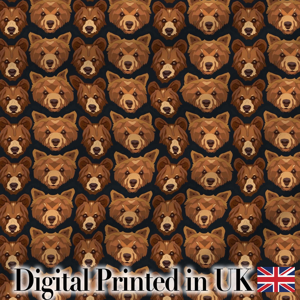Brown Bear Faces Wildlife Animal Seamless Pattern Digital Print Fabric by the Metre UK Sewing Quilting Textile