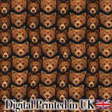 Brown Bear Faces Wildlife Animal Seamless Pattern Digital Print Fabric by the Metre UK Sewing Quilting Textile