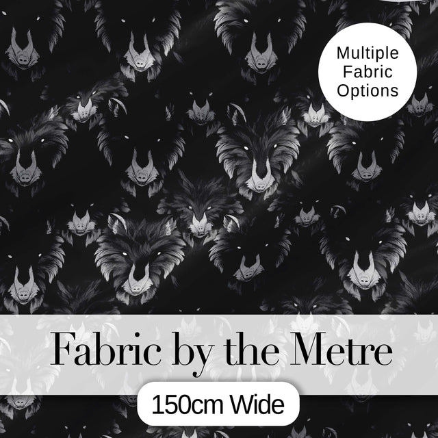Dark Wolf Faces Mystical Animal Seamless Pattern Digital Print Fabric by the Metre UK Sewing Quilting Textile