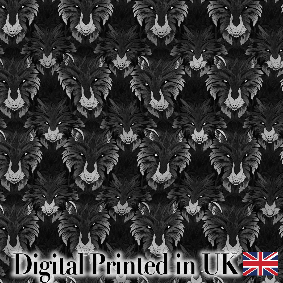 Dark Wolf Faces Mystical Animal Seamless Pattern Digital Print Fabric by the Metre UK Sewing Quilting Textile