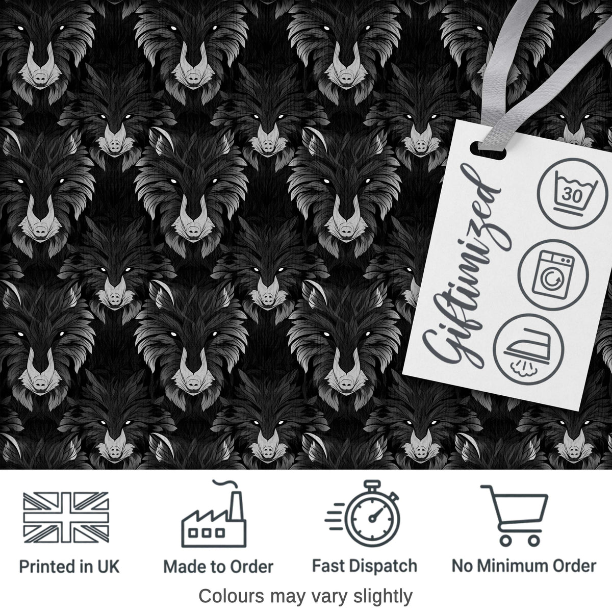 Dark Wolf Faces Mystical Animal Seamless Pattern Digital Print Fabric by the Metre UK Sewing Quilting Textile