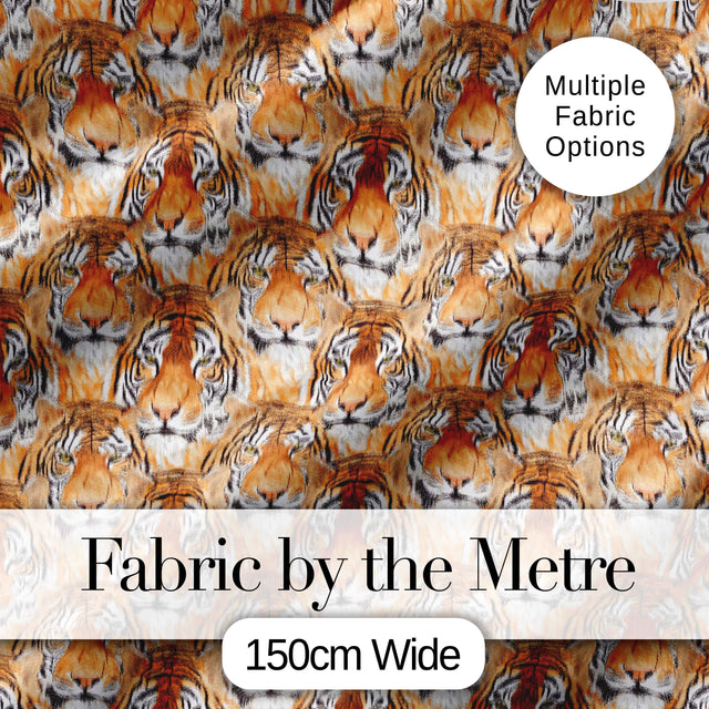 Realistic Tiger Faces Wildlife Animal Seamless Pattern Digital Print Fabric by the Metre UK Sewing Quilting Textile