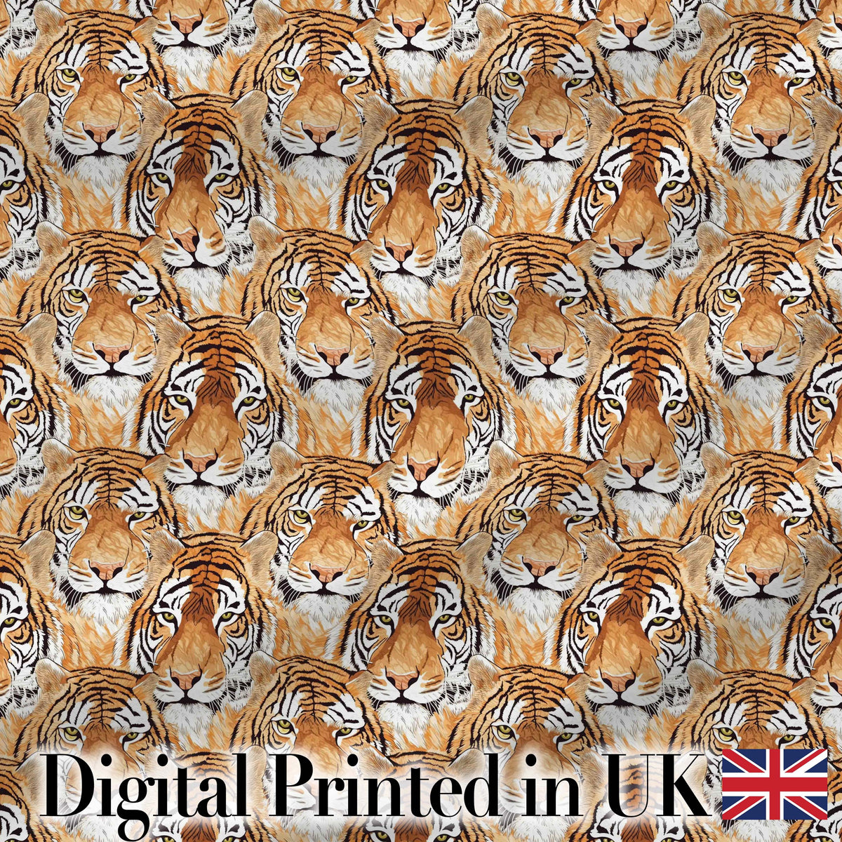 Realistic Tiger Faces Wildlife Animal Seamless Pattern Digital Print Fabric by the Metre UK Sewing Quilting Textile