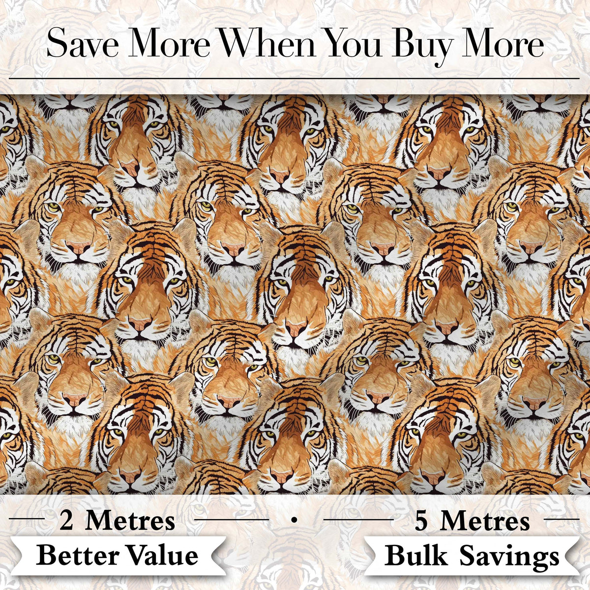 Realistic Tiger Faces Wildlife Animal Seamless Pattern Digital Print Fabric by the Metre UK Sewing Quilting Textile