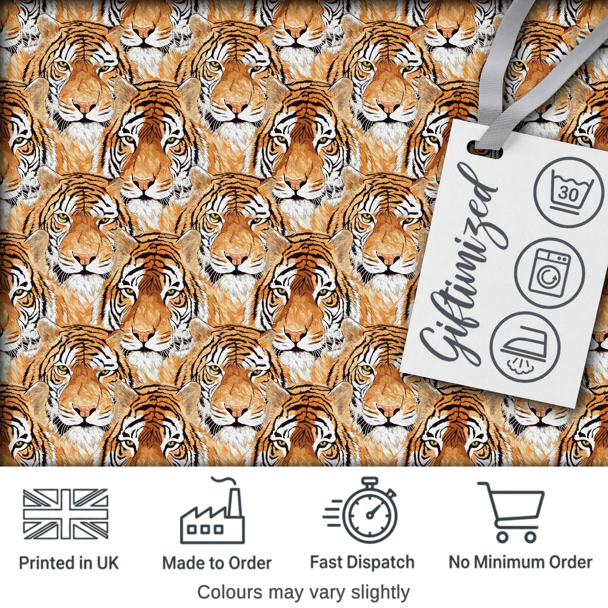 Realistic Tiger Faces Wildlife Animal Seamless Pattern Digital Print Fabric by the Metre UK Sewing Quilting Textile