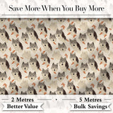 Soft Wolf Faces with Autumn Leaves Seamless Pattern Digital Print Fabric by the Metre UK Sewing Quilting Textile