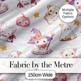 Kawaii Halloween Bunny Witch Teddy Ghost Seamless Pattern Digital Print Fabric by the Metre UK Sewing Quilting Textile