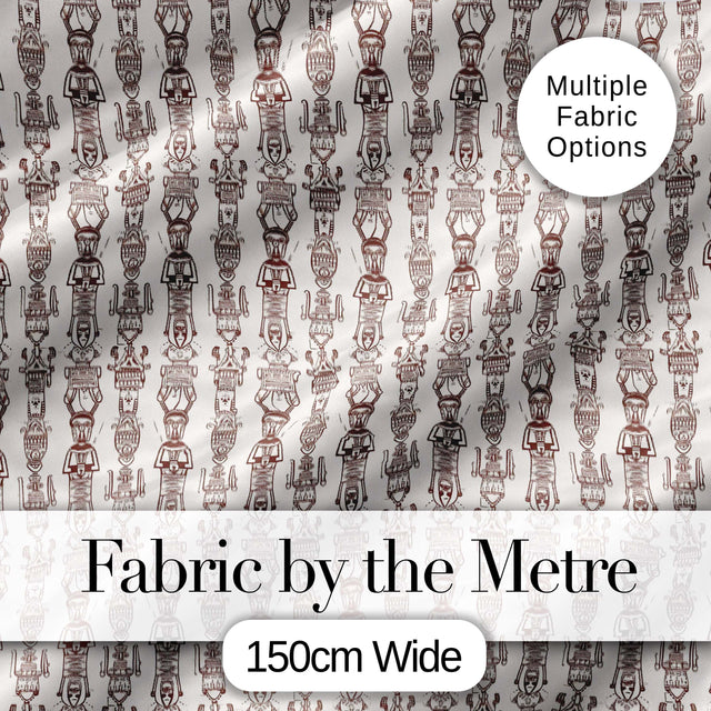 Tribal Ethnic Line Art Figures Seamless Pattern Digital Print Fabric by the Metre UK Sewing Quilting Textile