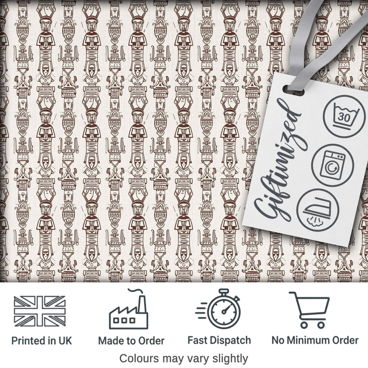 Tribal Ethnic Line Art Figures Seamless Pattern Digital Print Fabric by the Metre UK Sewing Quilting Textile