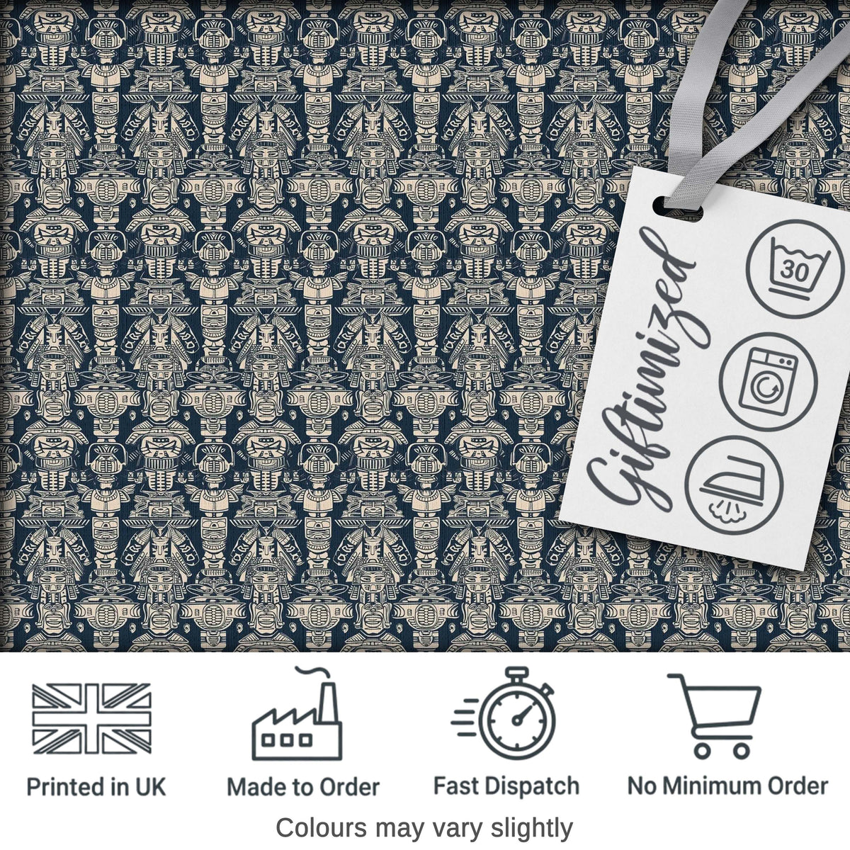 Vintage Tribal Mask and Totem Seamless Pattern Digital Print Fabric by the Metre UK Sewing Quilting Textile