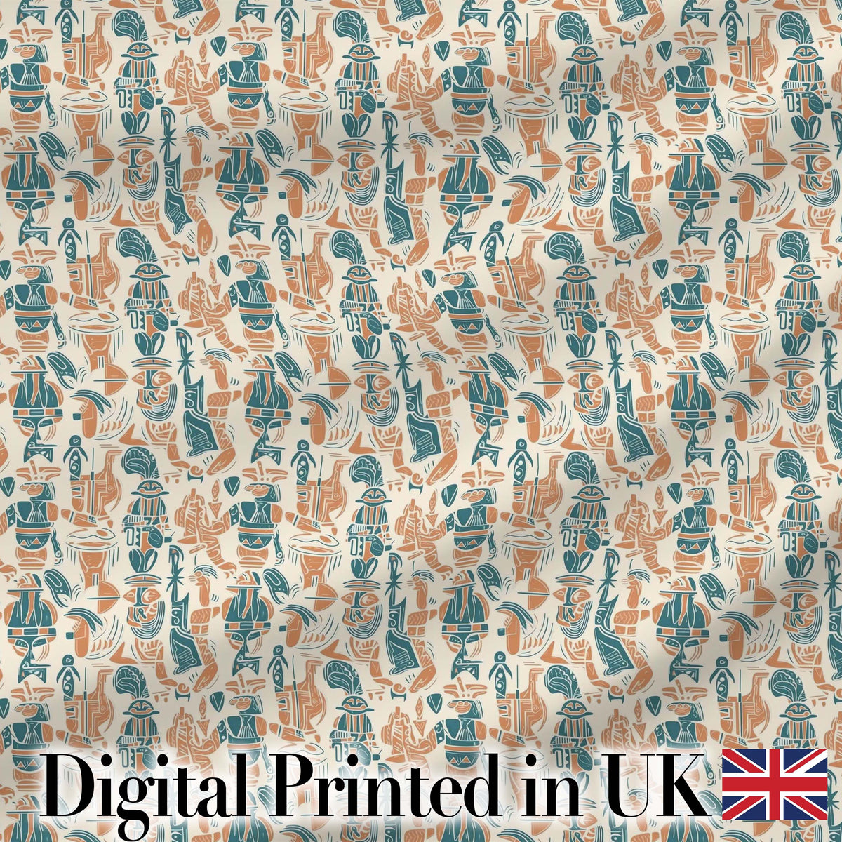 Colorful Tribal Cultural Symbols Seamless Pattern Digital Print Fabric by the Metre UK Sewing Quilting Textile