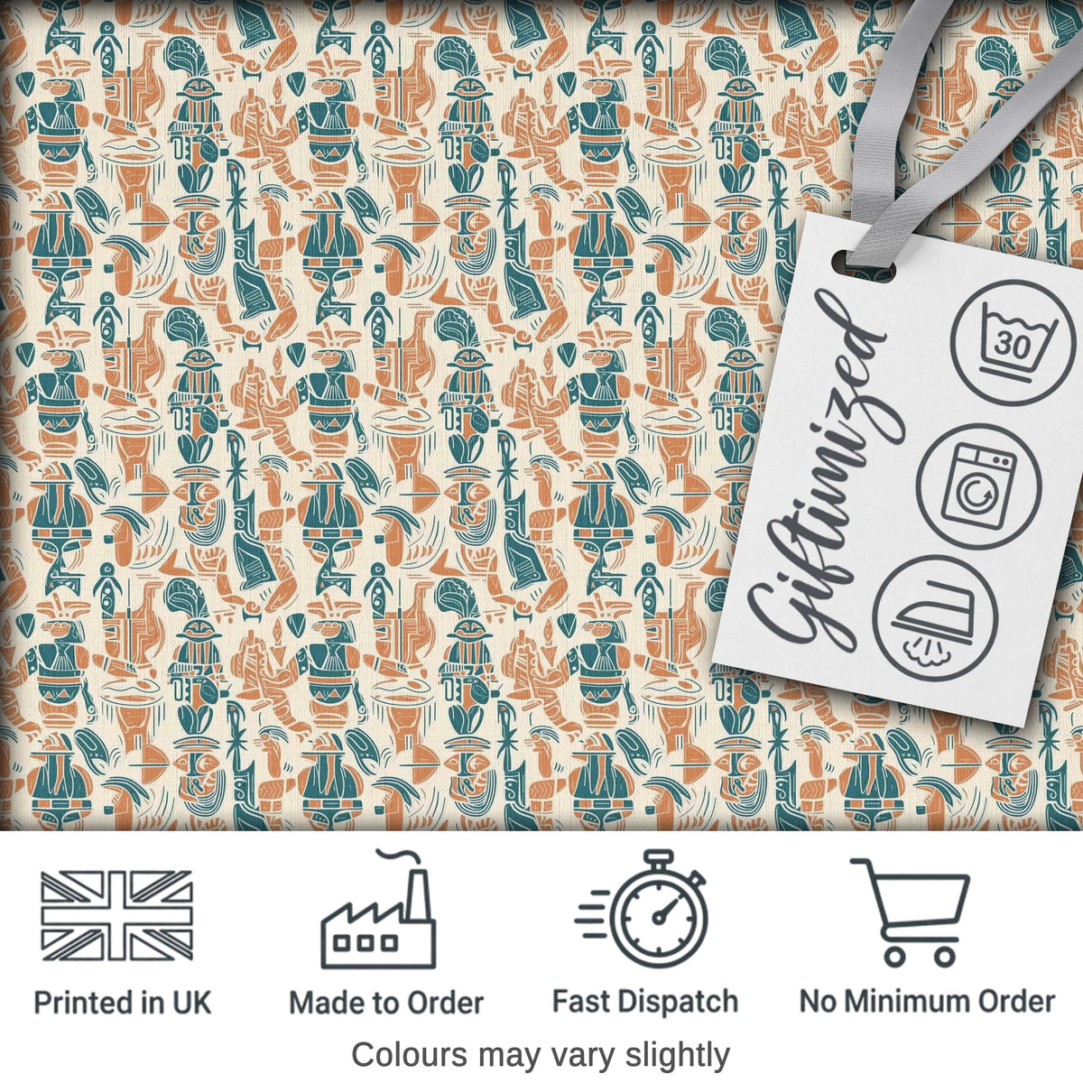 Colorful Tribal Cultural Symbols Seamless Pattern Digital Print Fabric by the Metre UK Sewing Quilting Textile