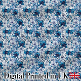 Blue Floral Blossom Botanical Seamless Pattern Digital Print Fabric by the Metre UK Sewing Quilting Textile