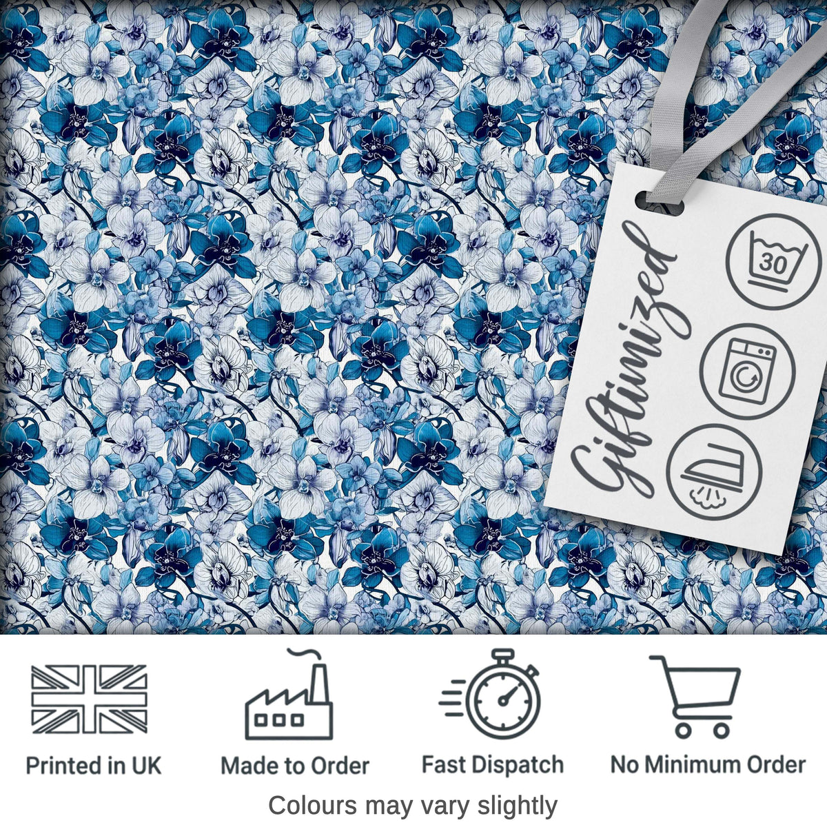 Blue Floral Blossom Botanical Seamless Pattern Digital Print Fabric by the Metre UK Sewing Quilting Textile