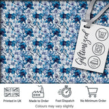 Blue Floral Blossom Botanical Seamless Pattern Digital Print Fabric by the Metre UK Sewing Quilting Textile