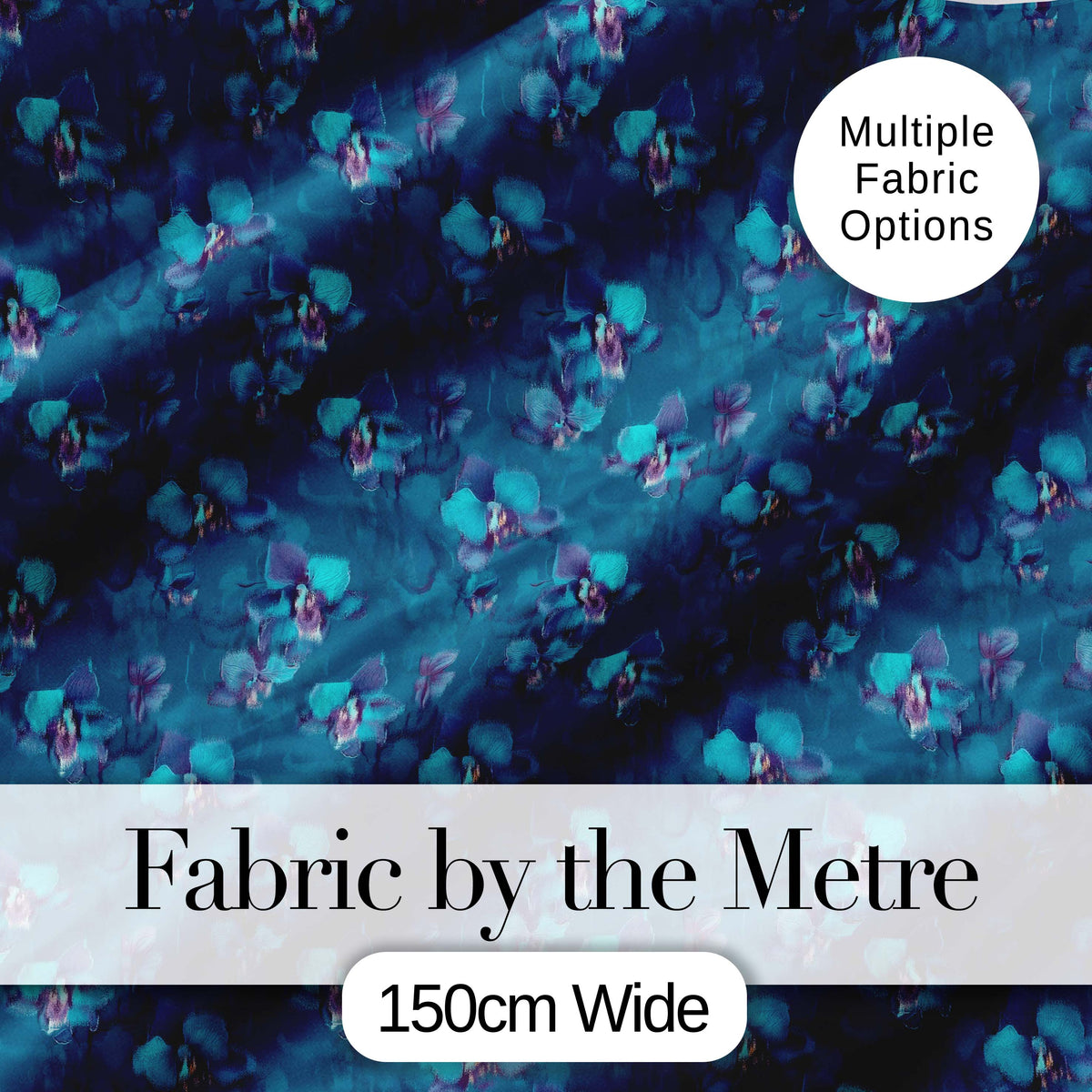 Teal Orchid Bloom Seamless Pattern Soft Artistic Floral Design Digital Print Fabric by the Metre UK Sewing Quilting Textile