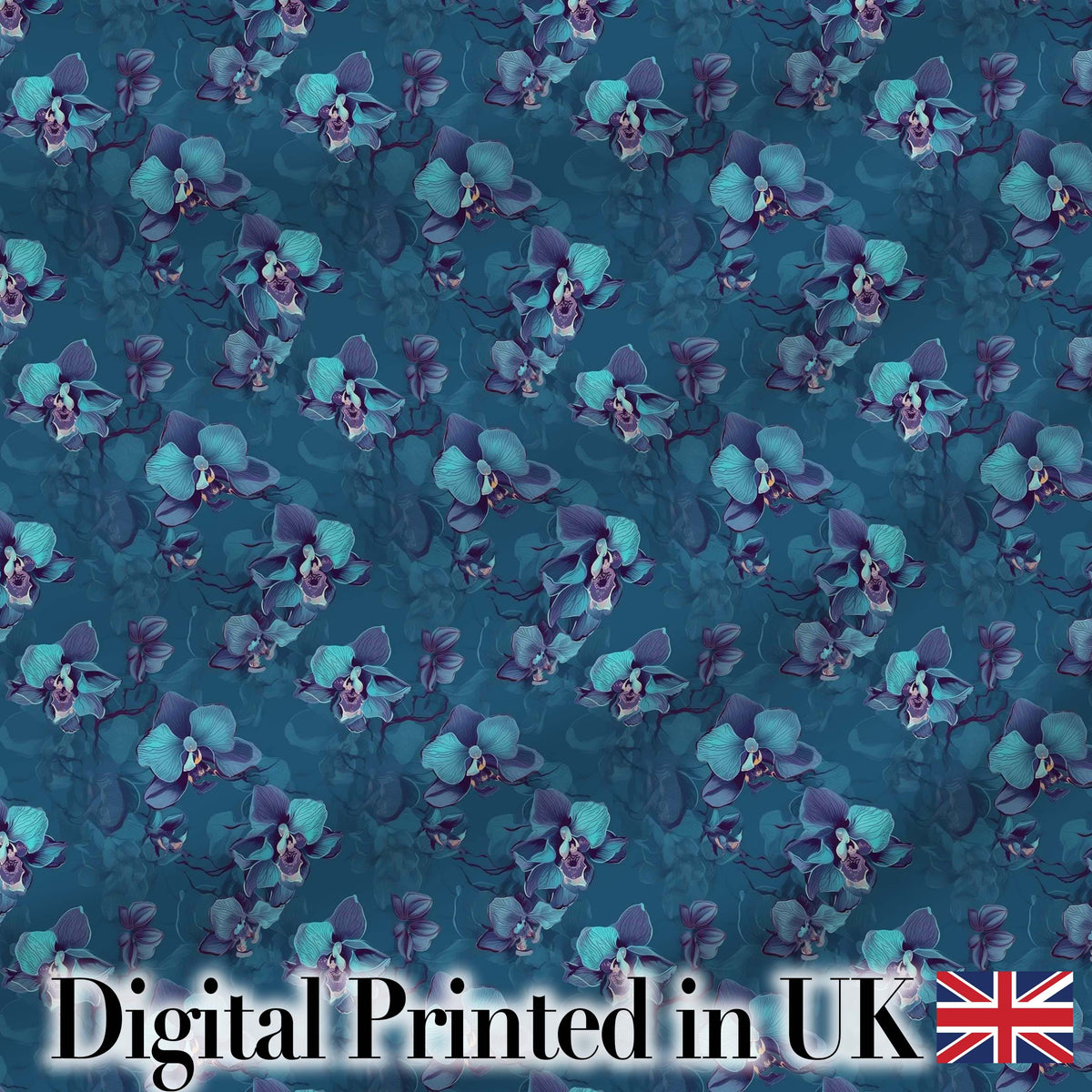 Teal Orchid Bloom Seamless Pattern Soft Artistic Floral Design Digital Print Fabric by the Metre UK Sewing Quilting Textile