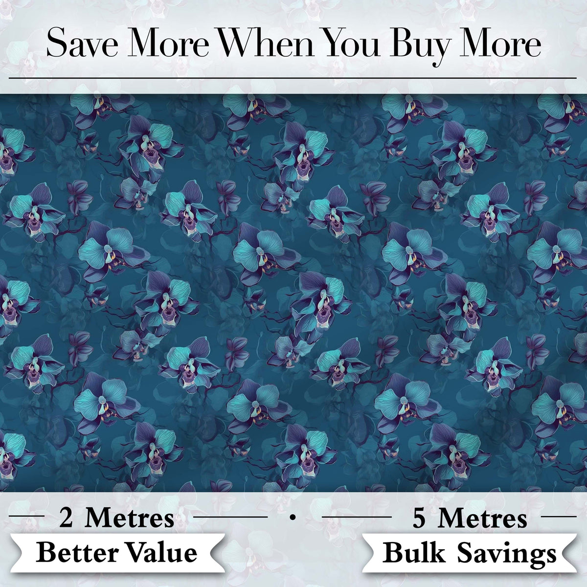 Teal Orchid Bloom Seamless Pattern Soft Artistic Floral Design Digital Print Fabric by the Metre UK Sewing Quilting Textile