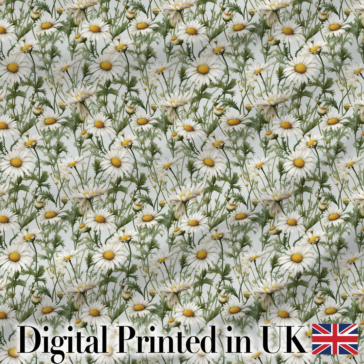 White Daisy Flower Garden Seamless Pattern Fresh Botanical Nature Digital Print Fabric by the Metre UK Sewing Quilting Textile