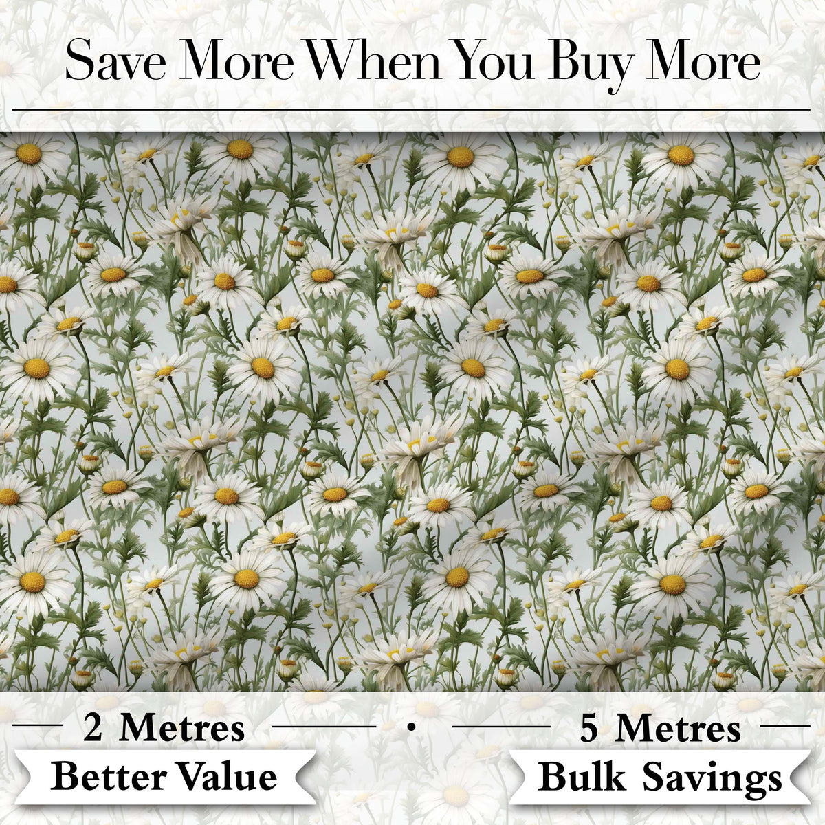 White Daisy Flower Garden Seamless Pattern Fresh Botanical Nature Digital Print Fabric by the Metre UK Sewing Quilting Textile