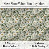 White Daisy Flower Garden Seamless Pattern Fresh Botanical Nature Digital Print Fabric by the Metre UK Sewing Quilting Textile