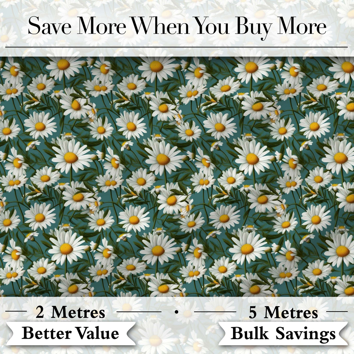 Fresh Daisy Meadow Seamless Pattern Natural Botanical Floral Design Digital Print Fabric by the Metre UK Sewing Quilting Textile