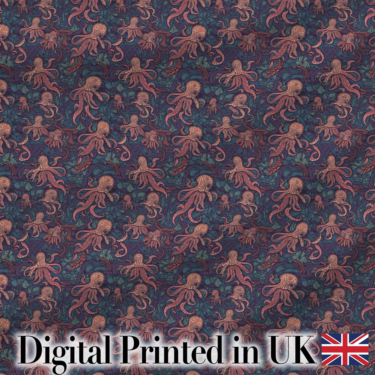 Colorful Octopus Sea Life Seamless Pattern Underwater Marine Theme Digital Print Fabric by the Metre UK Sewing Quilting Textile