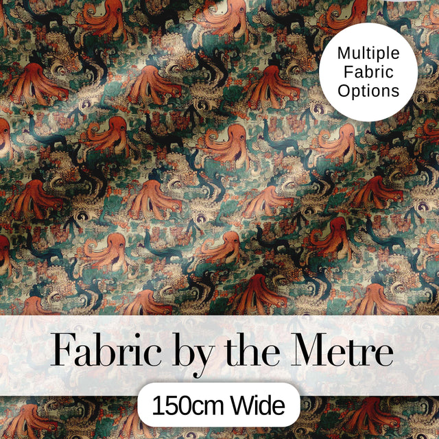 Ornate Octopus and Coral Reef Seamless Pattern Decorative Ocean Design Digital Print Fabric by the Metre UK Sewing Quilting Textile