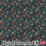 Detailed Octopus Illustration Seamless Pattern Dark Ocean Theme Digital Print Fabric by the Metre UK Sewing Quilting Textile
