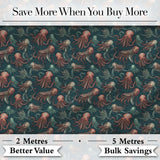 Detailed Octopus Illustration Seamless Pattern Dark Ocean Theme Digital Print Fabric by the Metre UK Sewing Quilting Textile
