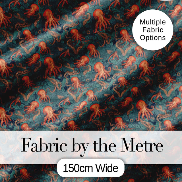 Vintage Octopus Ocean Seamless Pattern Intricate Marine Illustration Digital Print Fabric by the Metre UK Sewing Quilting Textile