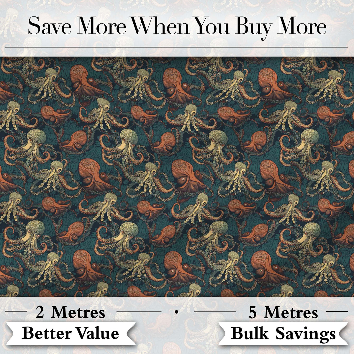 Decorative Octopus Marine Seamless Pattern Detailed Ocean Life Artwork Digital Print Fabric by the Metre UK Sewing Quilting Textile