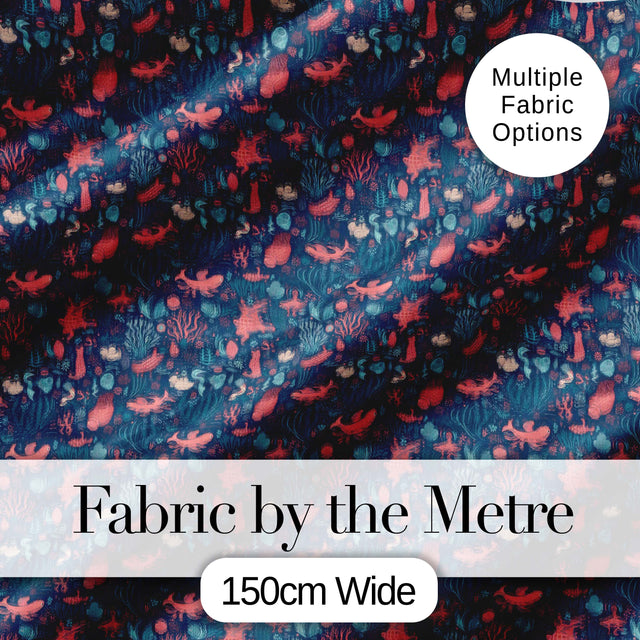 Stylish Ocean Marine Seamless Pattern Fish Coral Sea Life Illustration Digital Print Fabric by the Metre UK Sewing Quilting Textile