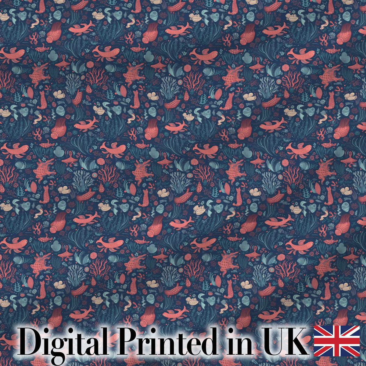 Stylish Ocean Marine Seamless Pattern Fish Coral Sea Life Illustration Digital Print Fabric by the Metre UK Sewing Quilting Textile