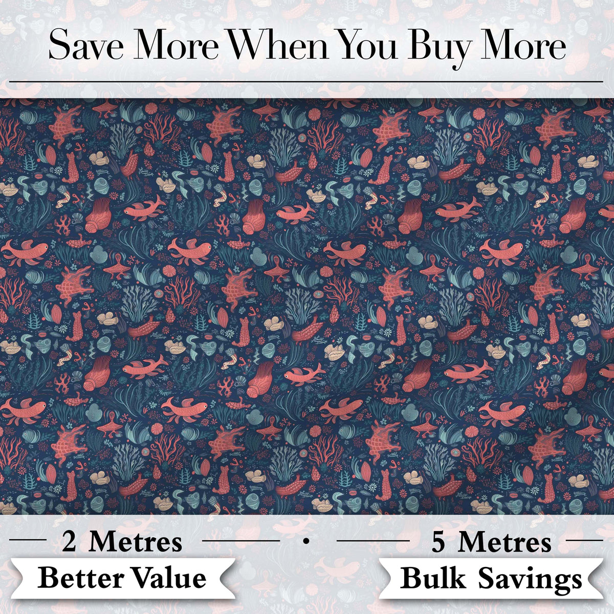 Stylish Ocean Marine Seamless Pattern Fish Coral Sea Life Illustration Digital Print Fabric by the Metre UK Sewing Quilting Textile
