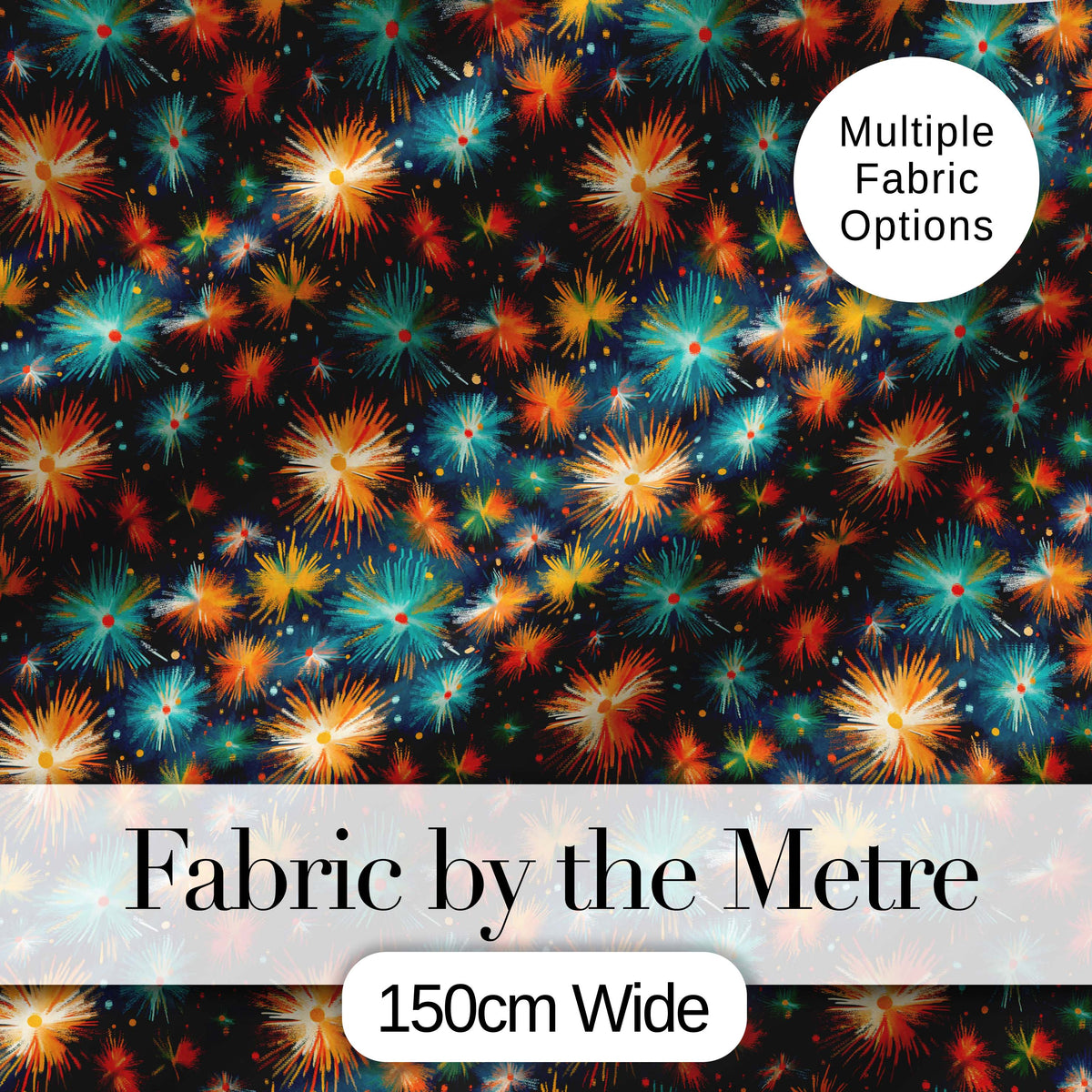 Colorful Fireworks Burst Seamless Pattern Celebration Sparkle Design Digital Print Fabric by the Metre UK Sewing Quilting Textile
