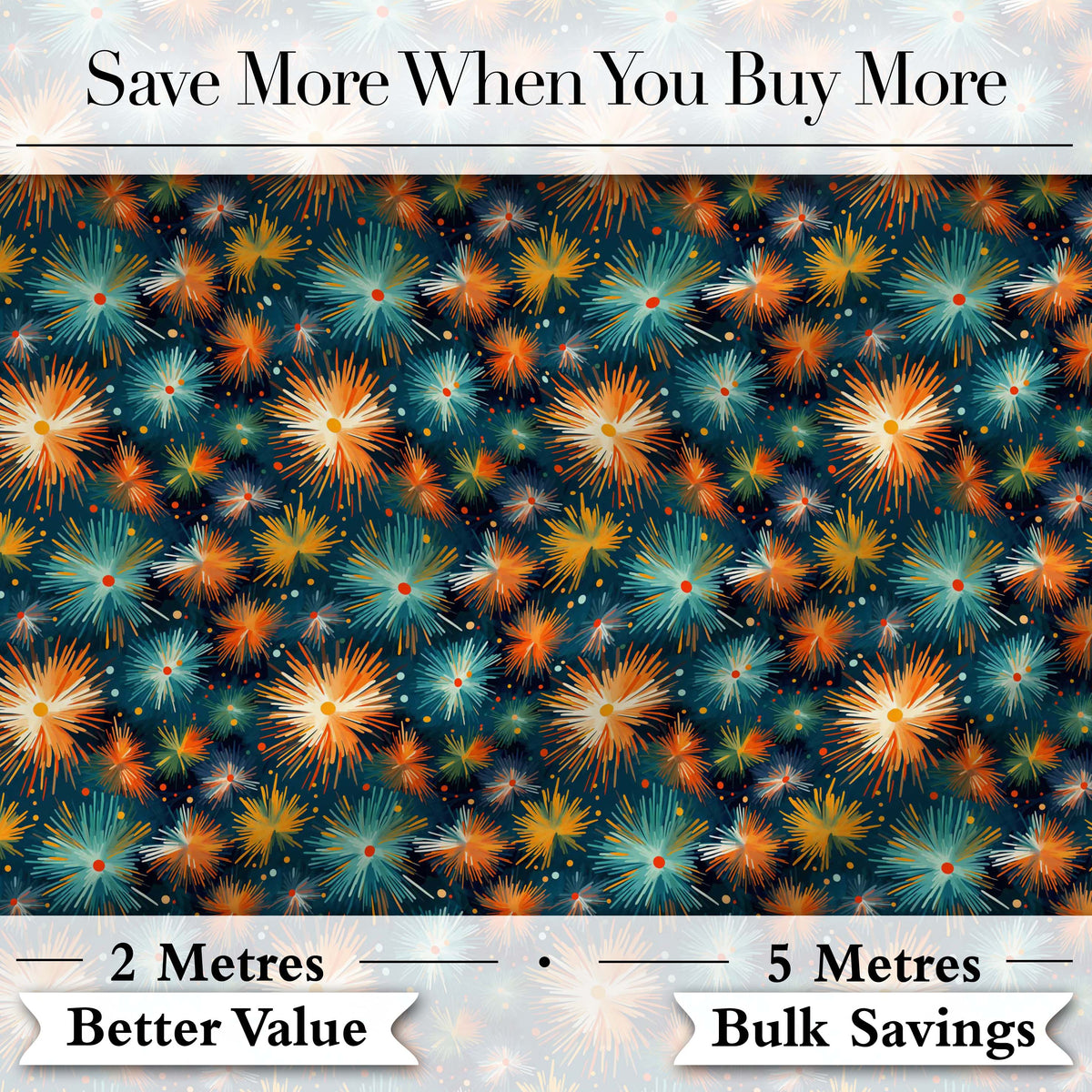 Colorful Fireworks Burst Seamless Pattern Celebration Sparkle Design Digital Print Fabric by the Metre UK Sewing Quilting Textile