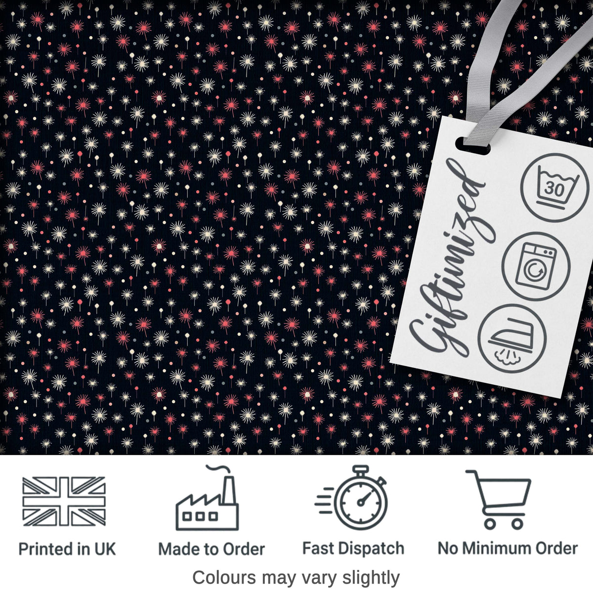 Pink White Firework Sparkle Seamless Pattern Night Sky Celebration Design Digital Print Fabric by the Metre UK Sewing Quilting Textile