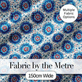 Blue Floral Starburst Mandala Seamless Pattern Decorative Tile Style Design Digital Print Fabric by the Metre UK Sewing Quilting Textile
