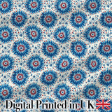 Blue Floral Starburst Mandala Seamless Pattern Decorative Tile Style Design Digital Print Fabric by the Metre UK Sewing Quilting Textile
