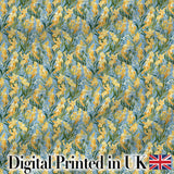 Yellow Garden Flowers Blue Background Seamless Botanical Pattern Digital Print Fabric by the Metre UK Sewing Quilting Textile