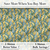 Yellow Garden Flowers Blue Background Seamless Botanical Pattern Digital Print Fabric by the Metre UK Sewing Quilting Textile