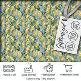 Yellow Garden Flowers Blue Background Seamless Botanical Pattern Digital Print Fabric by the Metre UK Sewing Quilting Textile