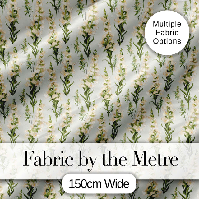 Cream White Floral Botanical Vertical Seamless Pattern Elegant Style Digital Print Fabric by the Metre UK Sewing Quilting Textile