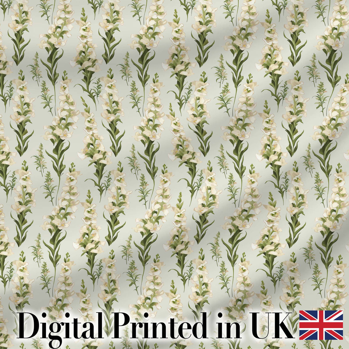 Cream White Floral Botanical Vertical Seamless Pattern Elegant Style Digital Print Fabric by the Metre UK Sewing Quilting Textile